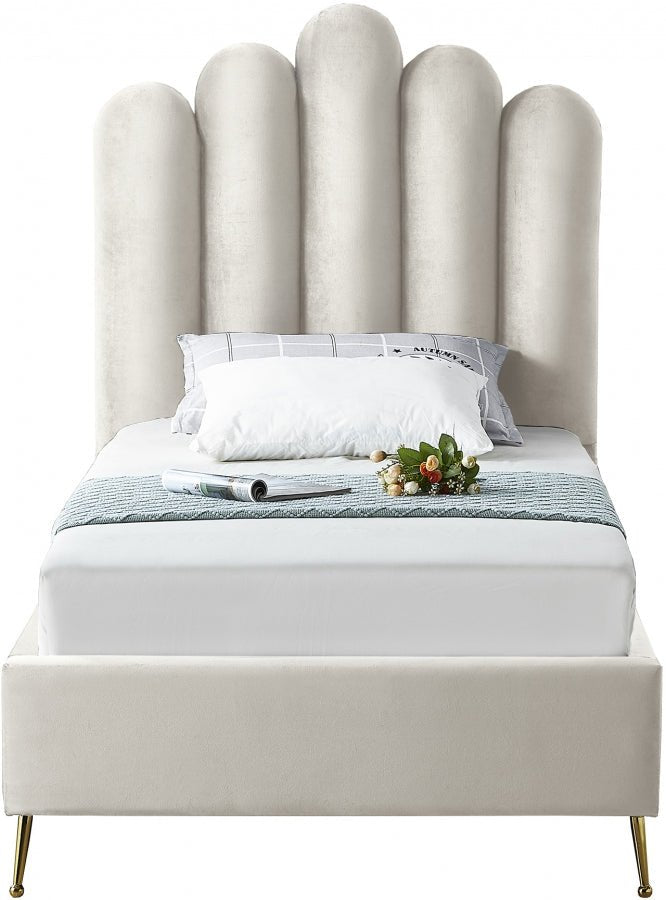 Lily Velvet Twin Bed Cream - Gate FurnitureTwin Bed