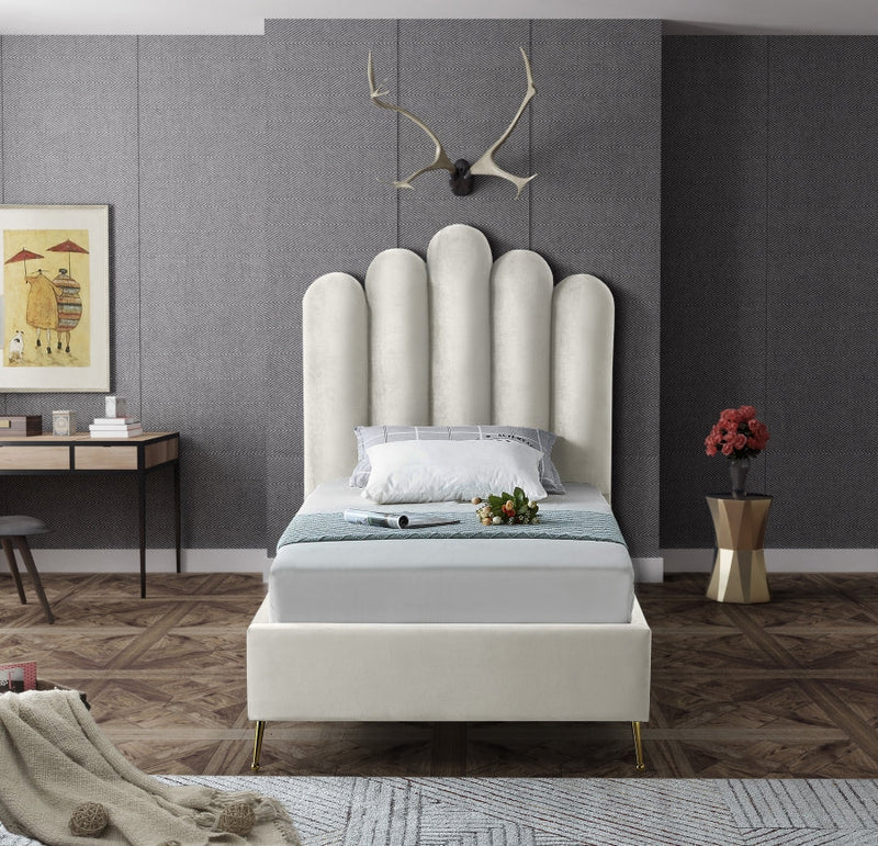 Lily Velvet Twin Bed Cream - Gate FurnitureTwin Bed