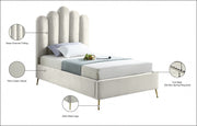 Lily Velvet Twin Bed Cream - Gate FurnitureTwin Bed