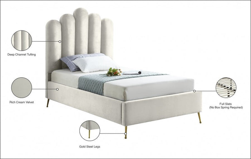 Lily Velvet Twin Bed Cream - Gate FurnitureTwin Bed