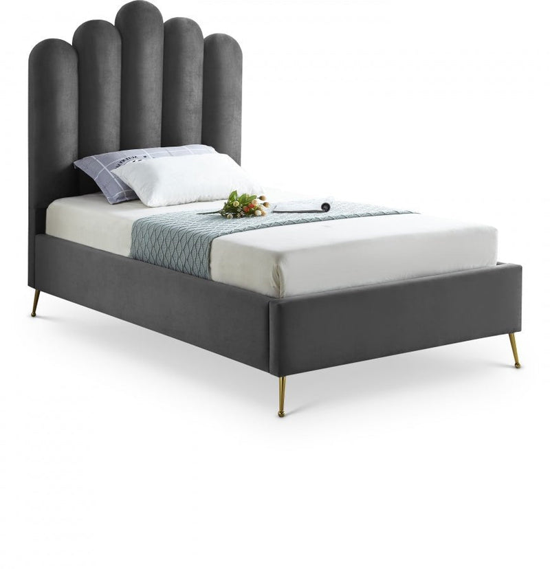Lily Velvet Twin Bed Grey - Gate FurnitureTwin Bed