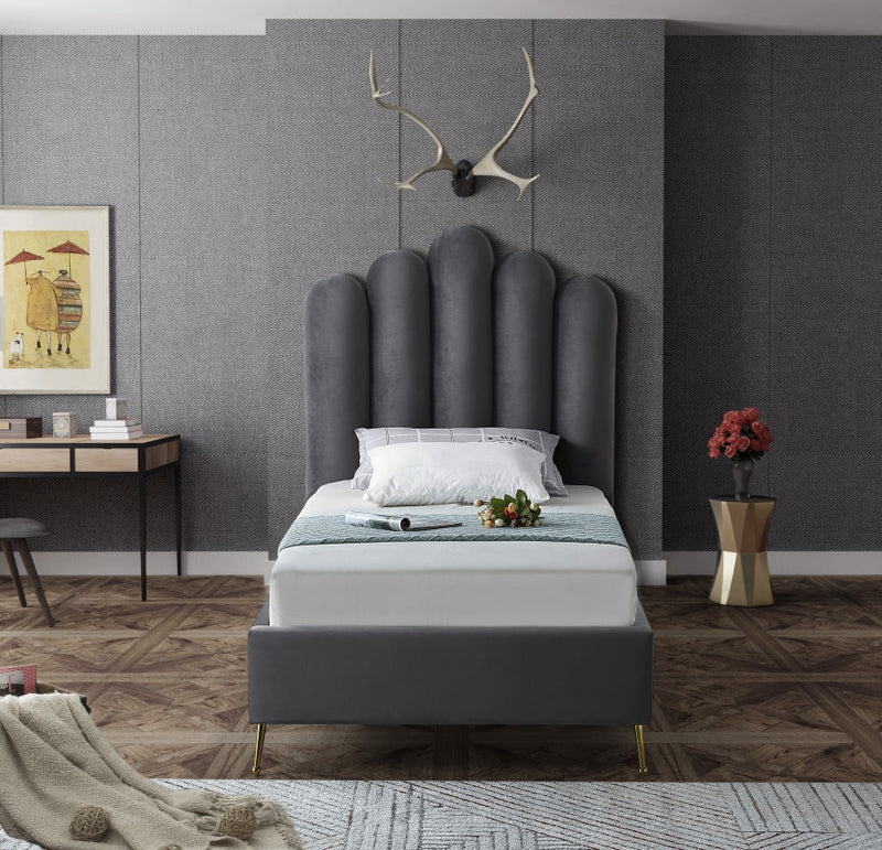 Lily Velvet Twin Bed Grey - Gate FurnitureTwin Bed