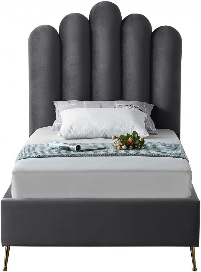 Lily Velvet Twin Bed Grey - Gate FurnitureTwin Bed
