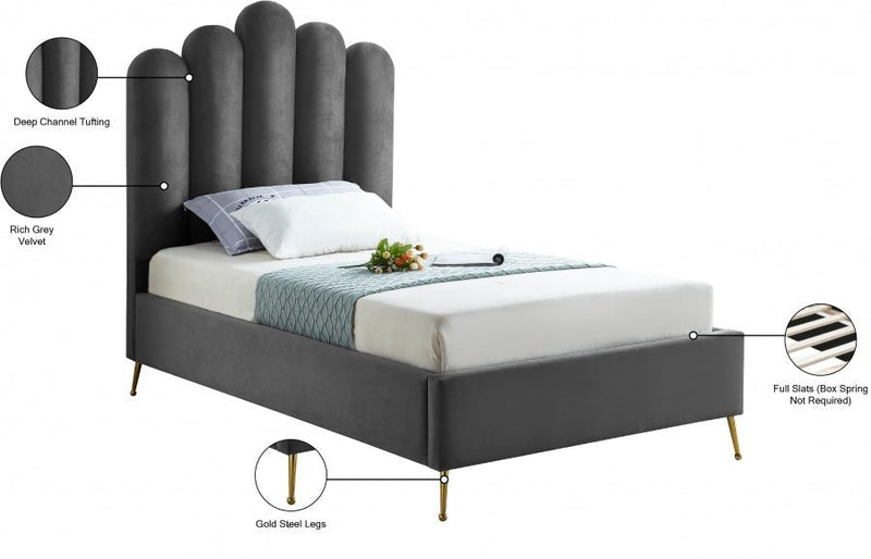 Lily Velvet Twin Bed Grey - Gate FurnitureTwin Bed