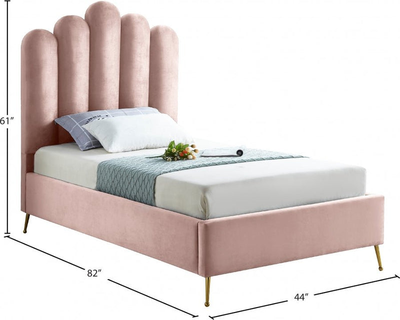 Lily Velvet Twin Bed Pink - Gate FurnitureTwin Bed