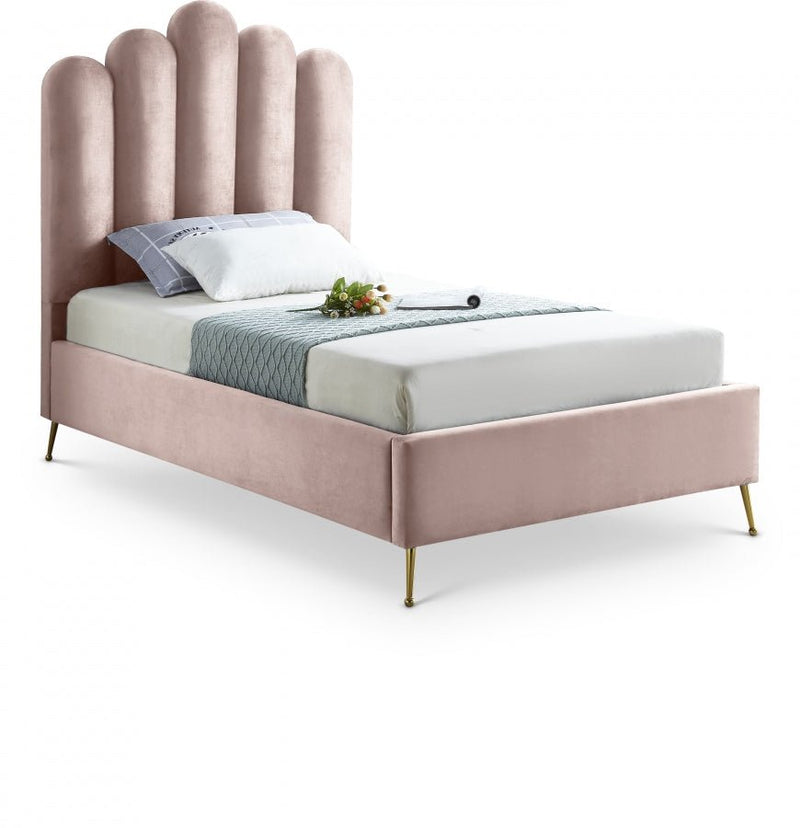 Lily Velvet Twin Bed Pink - Gate FurnitureTwin Bed