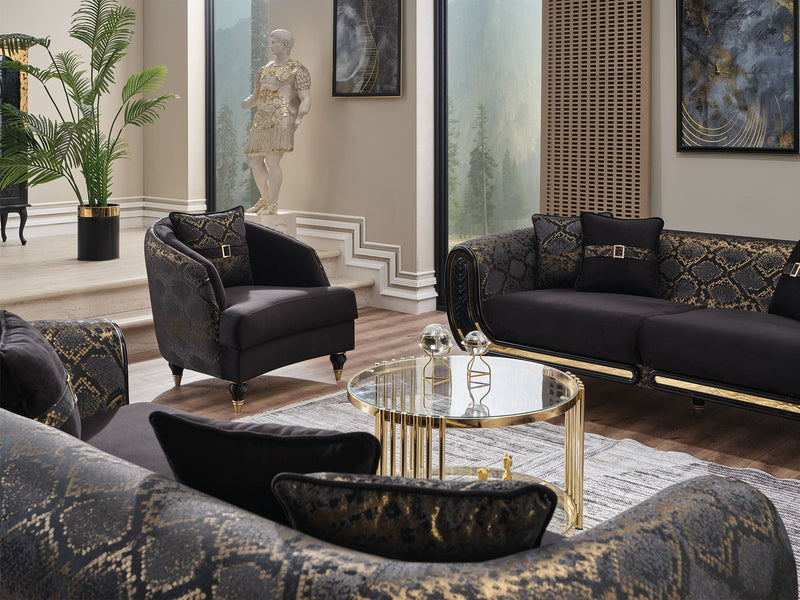 Lima 3-pieces (Sofa & Loveseat & Chair) Livingroom Set Black in Black - 101-LIM-BLACK-321