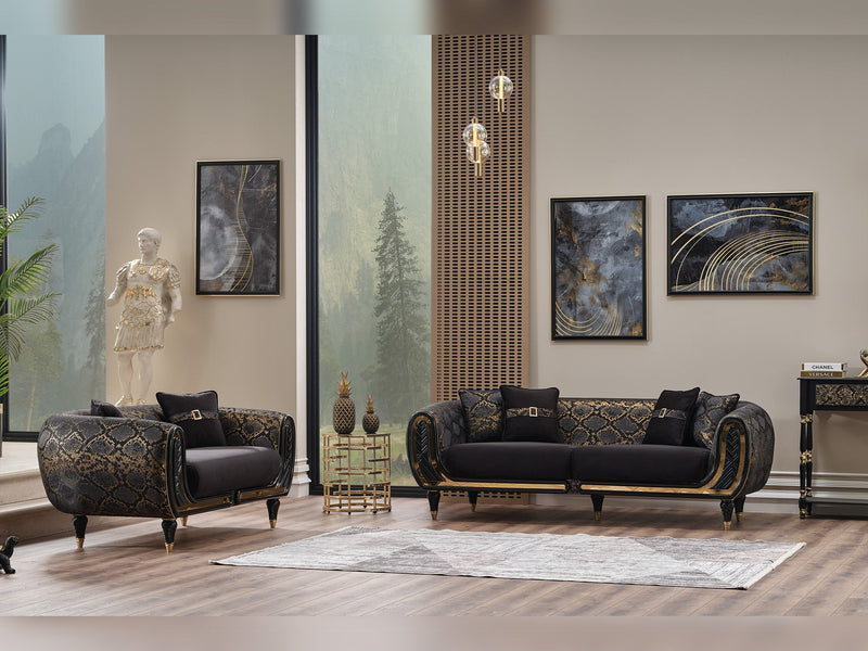 Lima 3-pieces (Sofa & Loveseat & Chair) Livingroom Set Black in Black - 101-LIM-BLACK-321