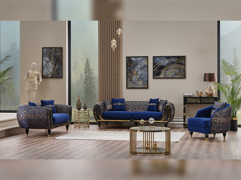 Lima 3-pieces (Sofa & Loveseat & Chair) Livingroom Set Blue in Blue - 101-LIM-BLUE-321