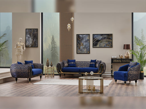 Lima 3-pieces (Sofa & Loveseat & Chair) Livingroom Set Blue in Blue - 101-LIM-BLUE-321