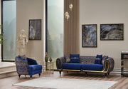 Lima 3-pieces (Sofa & Loveseat & Chair) Livingroom Set Blue in Blue - 101-LIM-BLUE-321