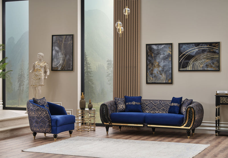 Lima 3-pieces (Sofa & Loveseat & Chair) Livingroom Set Blue in Blue - 101-LIM-BLUE-321