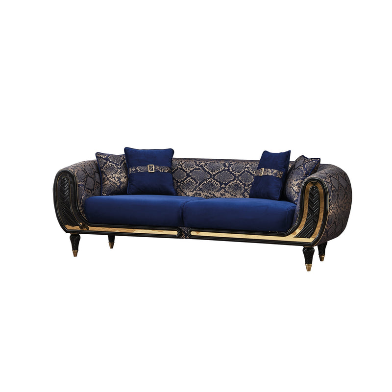 Lima 3-pieces (Sofa & Loveseat & Chair) Livingroom Set Blue in Blue - 101-LIM-BLUE-321