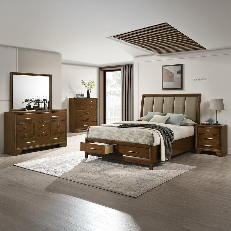 Linden - Dark Oak Queen Bed, Dresser, Mirror, Chest, Nightstand - B325-QDMCN