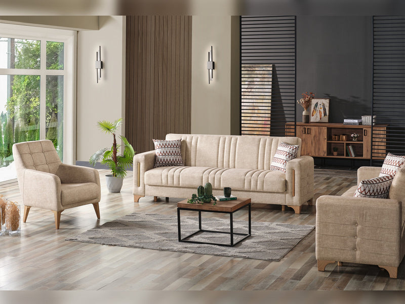 Line Elf 3-pieces (Sofa & Loveseat & Chair) Livingroom in Beige - 200-ELIF-LIN-A158-321
