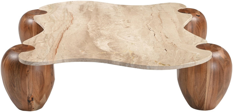 Liona Marble And Acacia Wood Coffee Table in Beige - 775Beige-CT