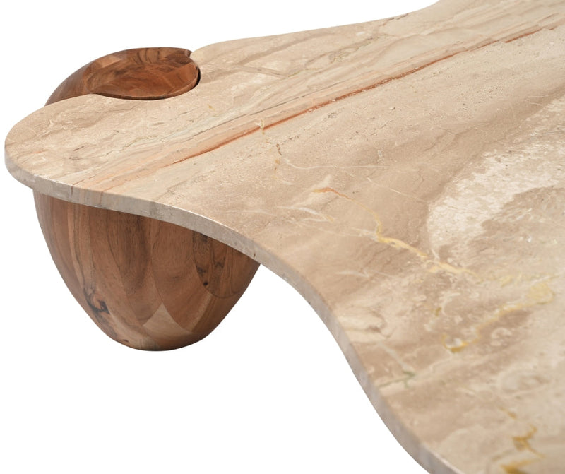 Liona Marble And Acacia Wood Coffee Table in Beige - 775Beige-CT