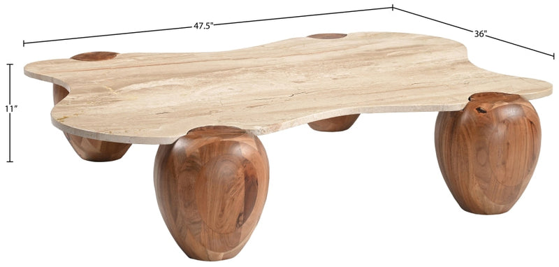Liona Marble And Acacia Wood Coffee Table in Beige - 775Beige-CT
