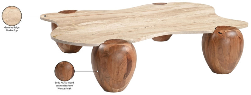 Liona Marble And Acacia Wood Coffee Table in Beige - 775Beige-CT