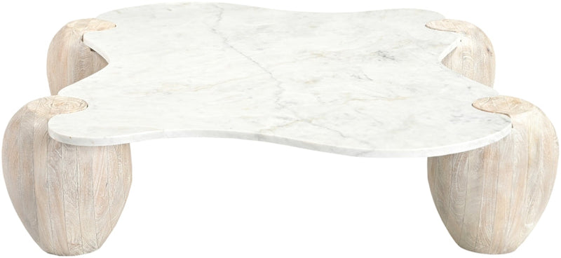 Liona Marble And Acacia Wood Coffee Table in White - 775White-CT
