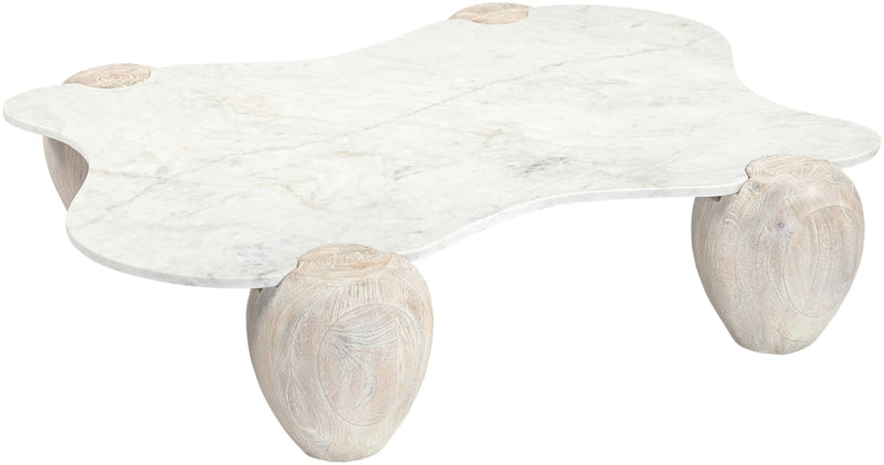 Liona Marble And Acacia Wood Coffee Table in White - 775White-CT