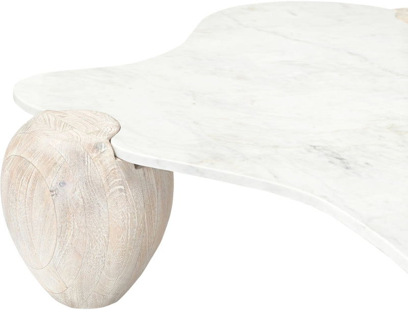Liona Marble And Acacia Wood Coffee Table in White - 775White-CT