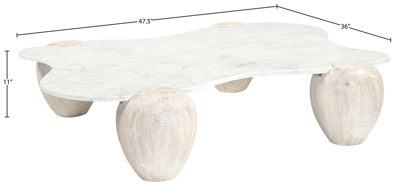 Liona Marble And Acacia Wood Coffee Table in White - 775White-CT