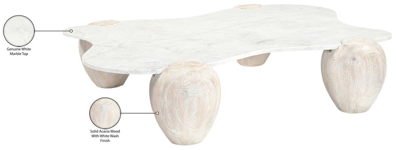 Liona Marble And Acacia Wood Coffee Table in White - 775White-CT