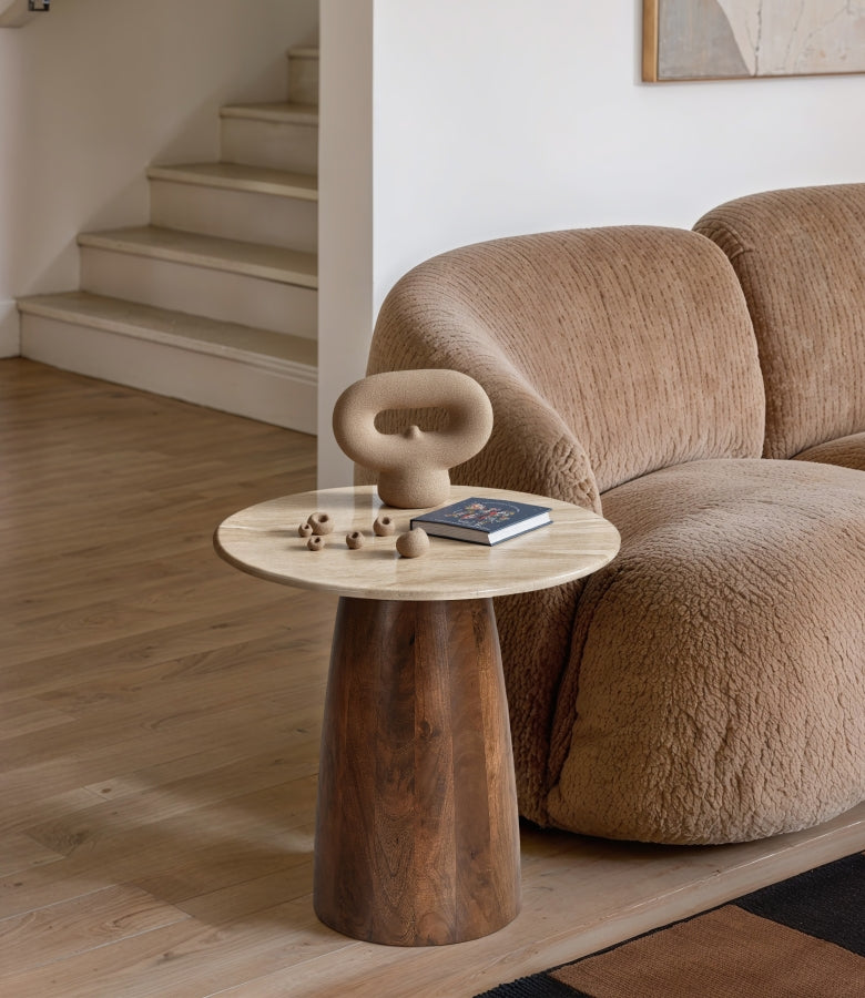 Liona Marble And Mango Wood End / Side Table in Beige - 774Beige-ET