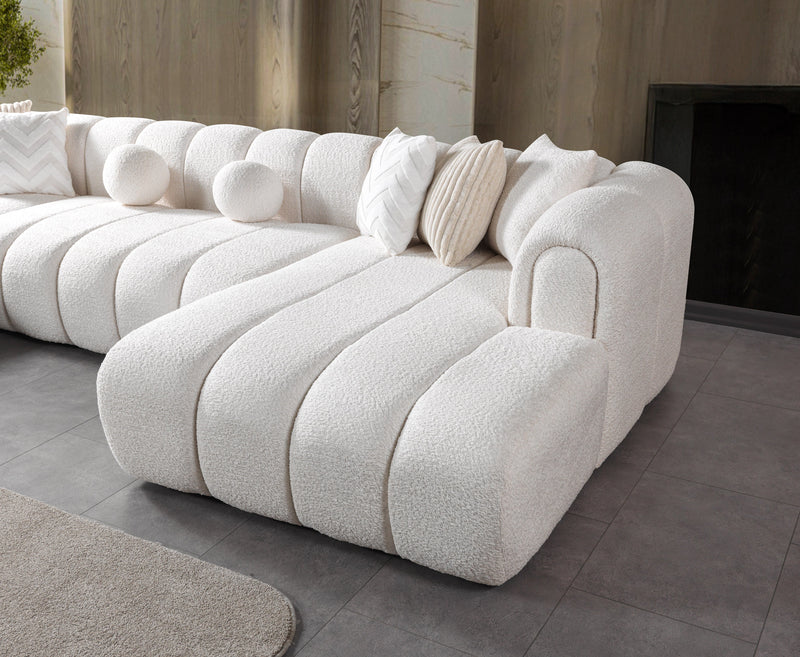Lis Ivory Boucle Double Chaise 147" Sectional - LISIV-USEC