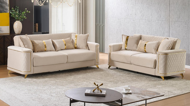 Lisa 2Pc Living Room Set in Beige - Lisa 2Pc Living Room Set in Beige