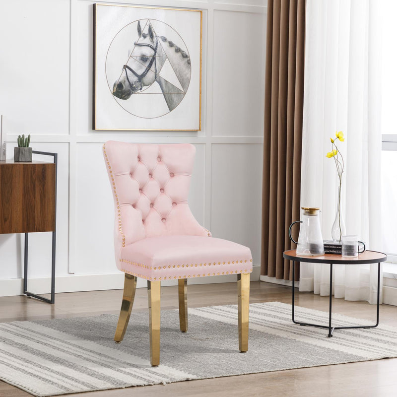 Lizzy Pink Velvet Chair W/ Gold Steel Legs - CK214