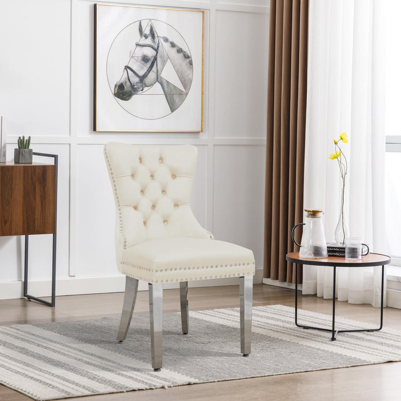 Lizzy White Velvet Chair W/ Silver Steel Legs - CK220