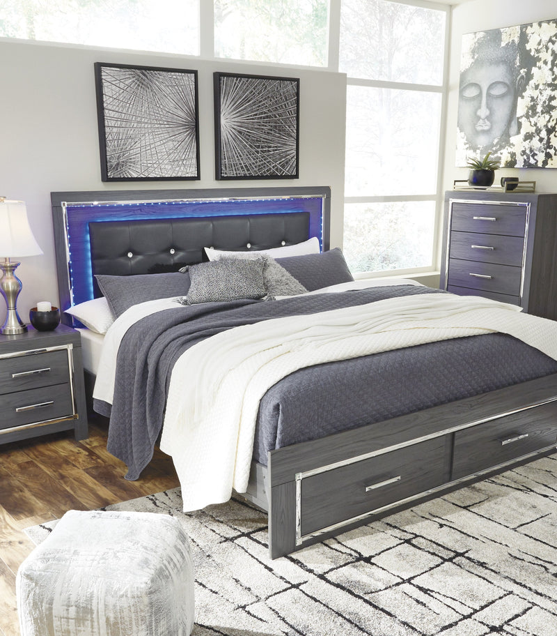 Lodanna Gray King LED Storage Bed - Gate FurnitureKing Bed