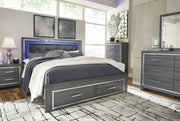 Lodanna Gray King LED Storage Bed - Gate FurnitureKing Bed