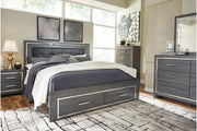 Lodanna Gray King Panel Bed with 2 Storage Drawers - Gate FurnitureKing Bed