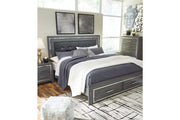 Lodanna Gray King Panel Bed with 2 Storage Drawers - Gate FurnitureKing Bed