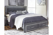 Lodanna Gray King Panel Bed with 2 Storage Drawers - Gate FurnitureKing Bed