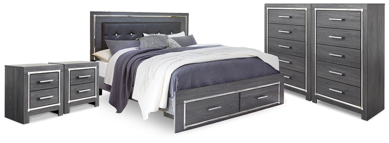 Lodanna Gray King Storage Bed, 2 Chests and 2 Nightstands - B214B58