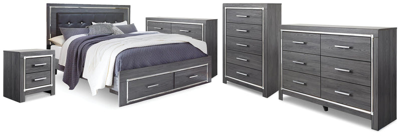 Lodanna Gray King Storage Bed, 2 Dressers, Cheat and Nightstand - B214B50