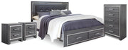 Lodanna Gray King Storage Bed, Chest and 2 Nightstands - B214B47