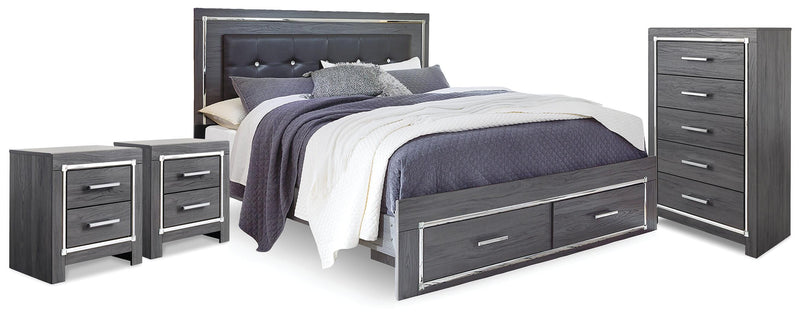 Lodanna Gray King Storage Bed, Chest and 2 Nightstands - B214B47