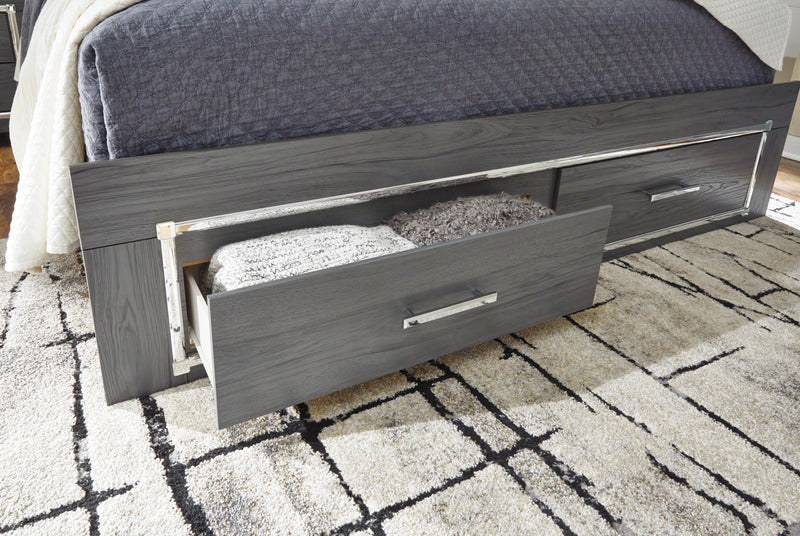 Lodanna Gray King Storage Bed, Dresser, Mirror and 2 Nightstands - B214B35