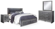 Lodanna Gray King Storage Bed, Dresser, Mirror and 2 Nightstands - B214B35