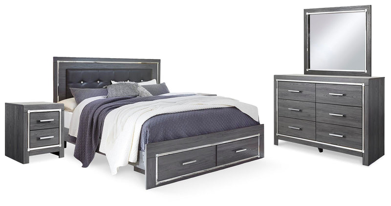 Lodanna Gray King Storage Bed, Dresser, Mirror and 2 Nightstands - B214B35