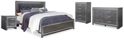 Lodanna Gray King Upholstered Panel Bed, Dresser, Chest and 2 Nightstands - B214B43