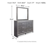 Lodanna Gray King Upholstered Panel Headboard, Dresser, Mirror, and Nightstand - B214B21