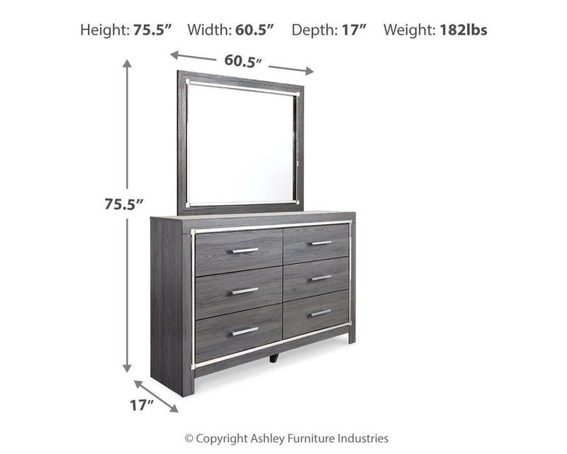 Lodanna Gray King Upholstered Panel Headboard, Dresser, Mirror, and Nightstand - B214B21