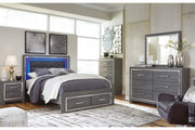 Lodanna Gray Queen Panel Bed with 2 Storage Drawers - Gate FurnitureQueen Bed