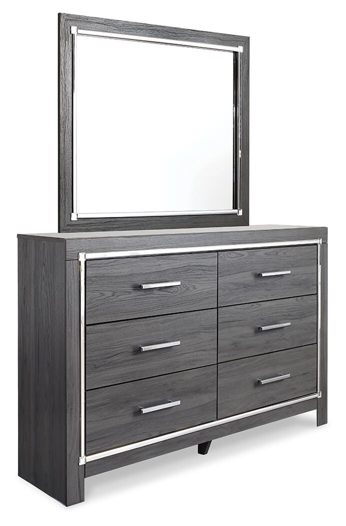 Lodanna Gray Queen Upholstered Panel Bed, Dresser, Mirror and 2 Nightstands - B214B36